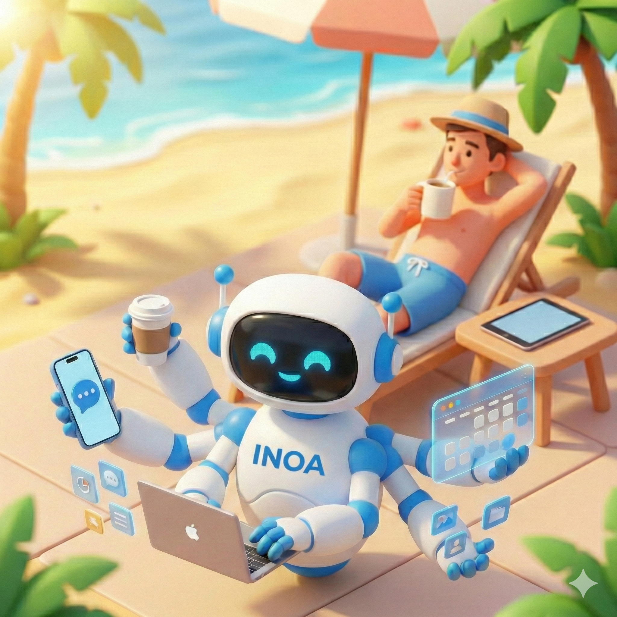 Inoa trabalhando enquanto você aproveita na praia